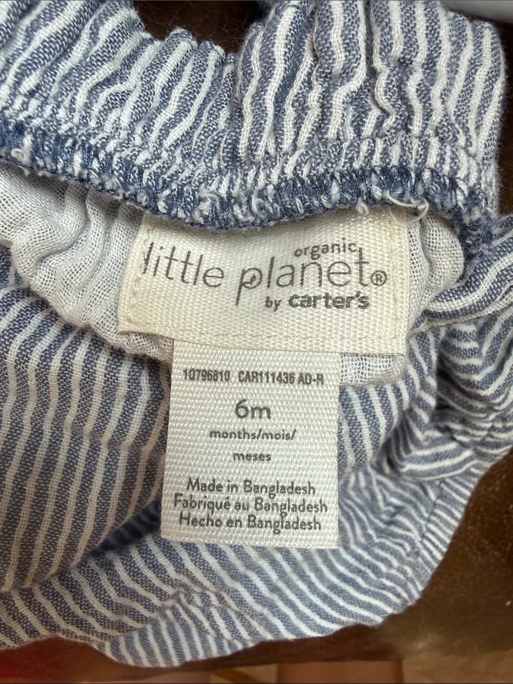 Little Planet | Blue and White Striped Overall Onesie | Size 6 Months